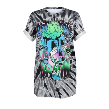 New Halloween Hipster Teen Boys Girls summer t-shirt Tie-Dyed Streetwear Rot Your Brain Letters Printed Skulls T Shirts