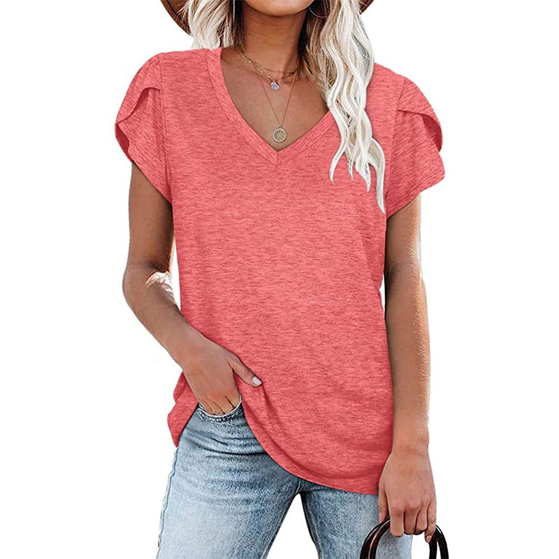 Fashion New Women T-Shirt Elegant Solid Color Ladies Tee