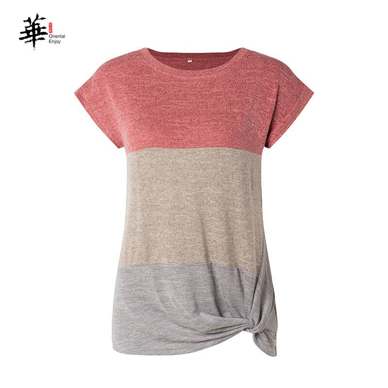 Ladies T-Shirt Women Plus Size Casual Cotton Loose O-Neck Bat Sleeve Splice Summer Tops Fashion T-Shirt