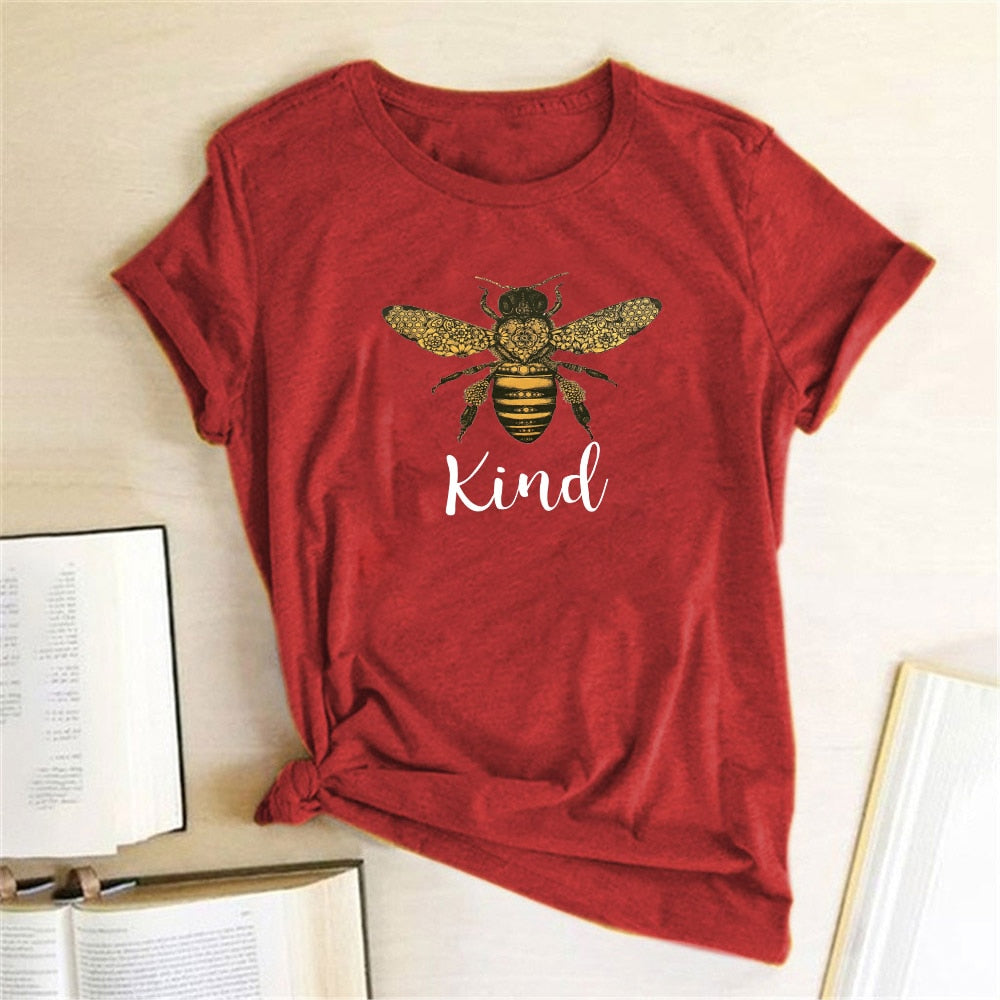 Kind Bee T Shirt Women Short Sleeve Summer Casual Printed T Shirt