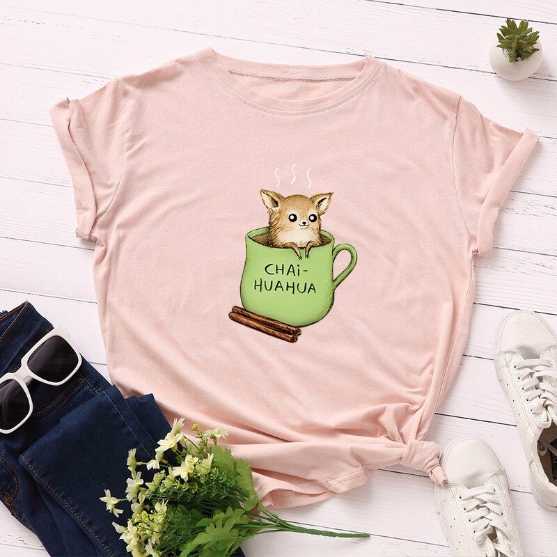 Women T-Shirt Summer Cotton Short Sleeve Cartoon Cute Dog