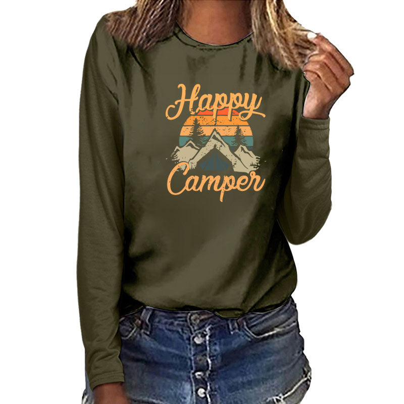 Happy Camper Printed Long Sleeve T-shirts Women