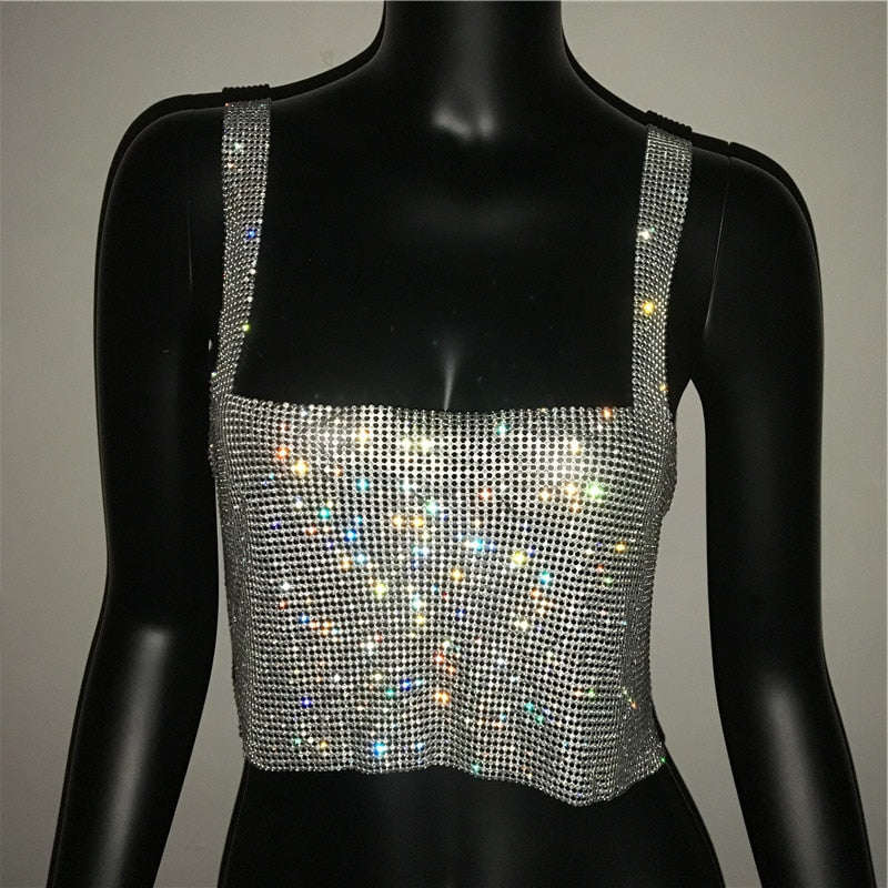 Glitter Nightclub Backless Rhinestone Tank Top Metal Crystal