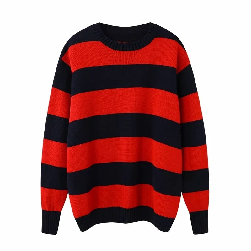 Girls Oversize Striped Sweatshirts Autumn Fashion Vintage Pullovers