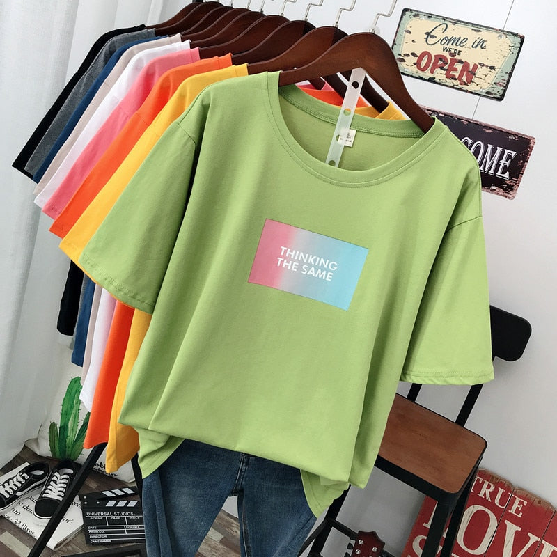 Large size summer 2021 new street fashion Casual Women's T-Shirt loose Short sleeve Pullovers 100% cotton Letter printing Tops