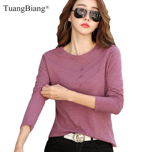 Long sleeve Women Bamboo cotton Casual T-shirt Female Loose