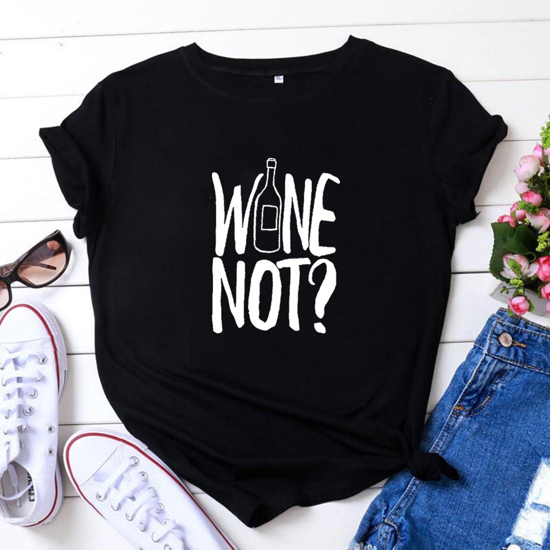 Wine Not Funny Tshirt Women Harajuku T Shirt Women Shrot Sleeve