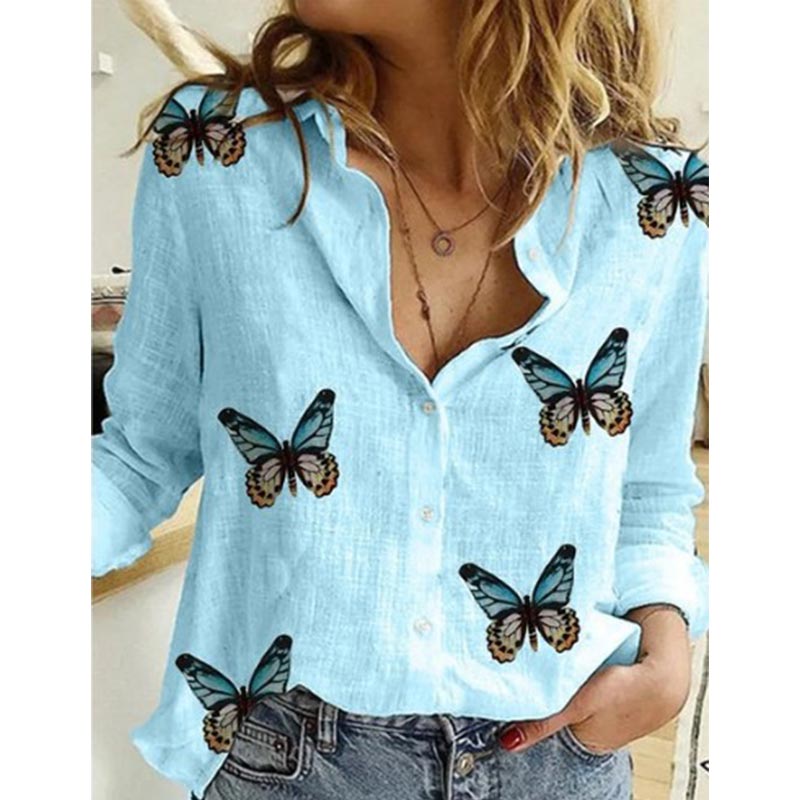 Autumn Long Sleeve Casual Loose Shirt Women Elegant Butterfly