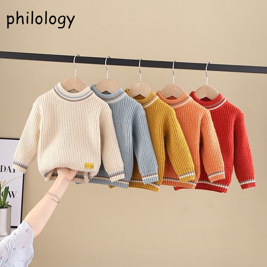 Pure color fall winter boy girl kid thick crew neck shirts sweater