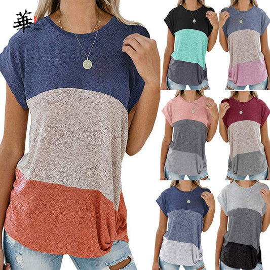 Ladies T-Shirt Women Plus Size Casual Cotton Loose O-Neck Bat Sleeve Splice Summer Tops Fashion T-Shirt