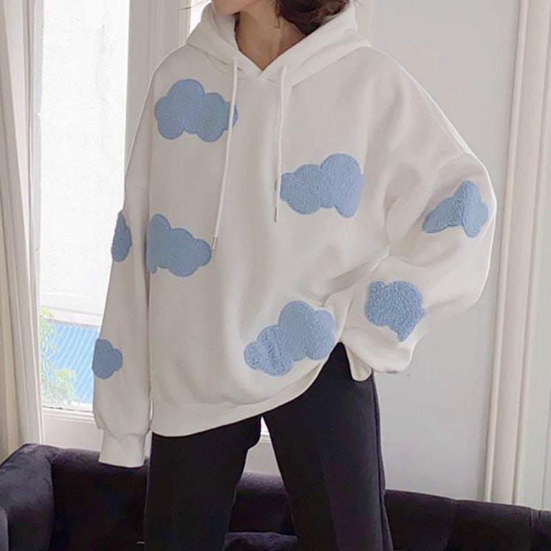 Korean Sweatshirt Women Winter Fashion Clouds Pullover Plus Velvet