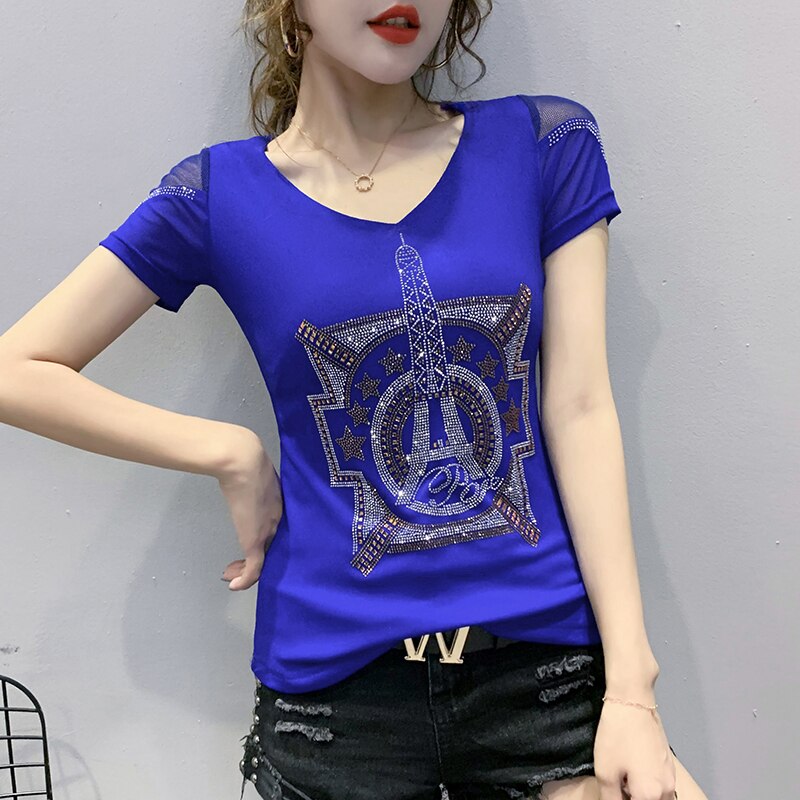 Clothes T-shirt Fashion Diamonds Eiffel Tower Women Tops