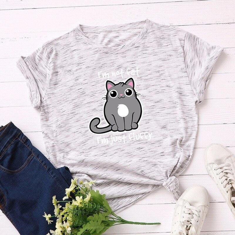 Summer Fashion Women T-shirt Cotton Cute Cartoon Fat Cat