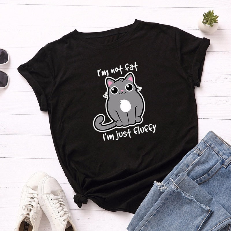 Summer Fashion Women T-shirt Cotton Cute Cartoon Fat Cat