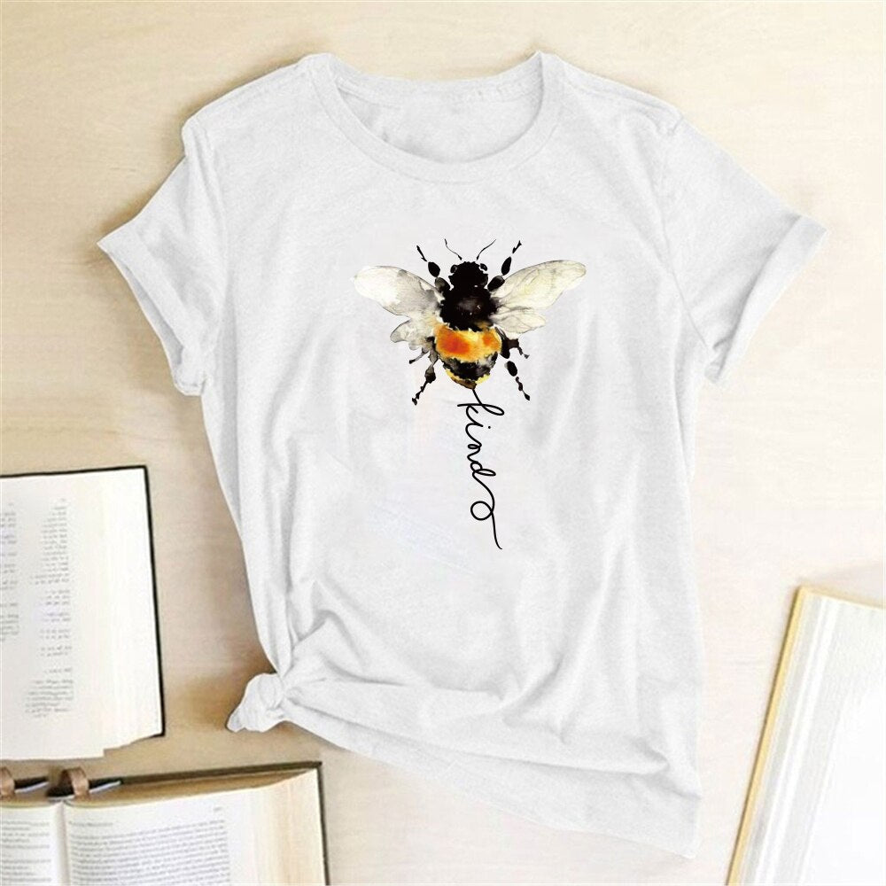 Bee Print T-shirts Women Clothing Summer Graphic T Shirts