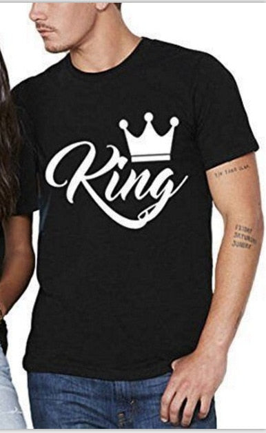 King Queen Couples T Shirt Crown Printing Couple Clothes Summer Women Man T-shirt Casual O-neck Loose Lovers Tee Shirt Tops