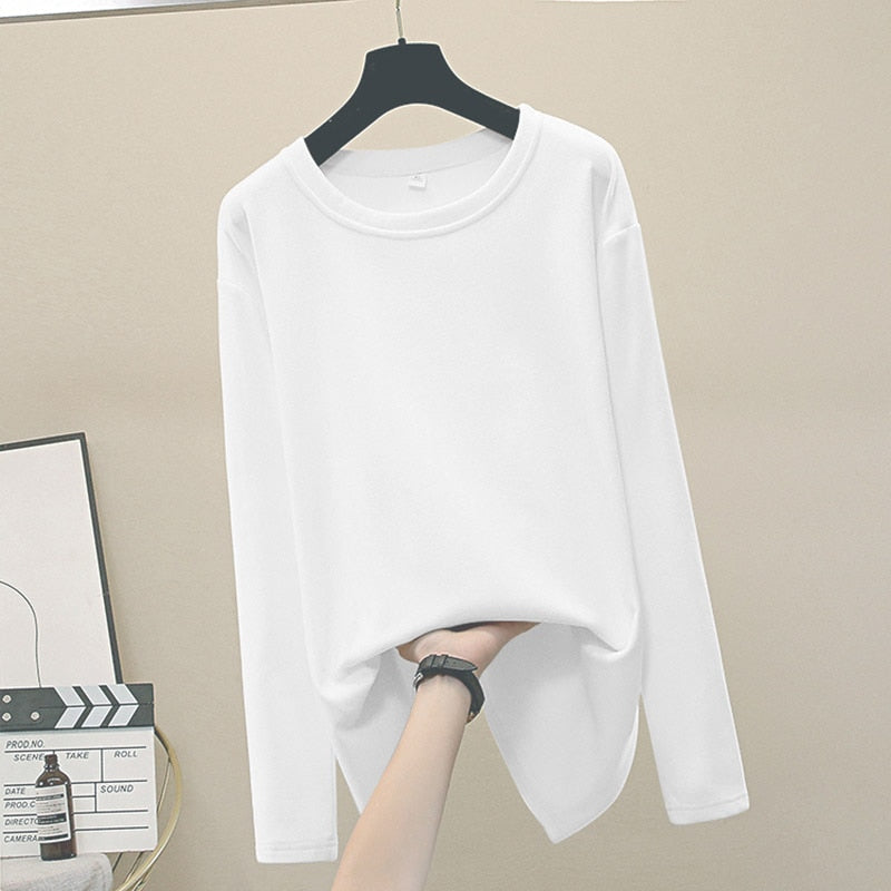 OUSLEE Cotton Long Sleeve T Shirt Women Casual Basic Women's T-shirts Solid Colors Top Female Fashion Korean Tee Shirt Plus Size