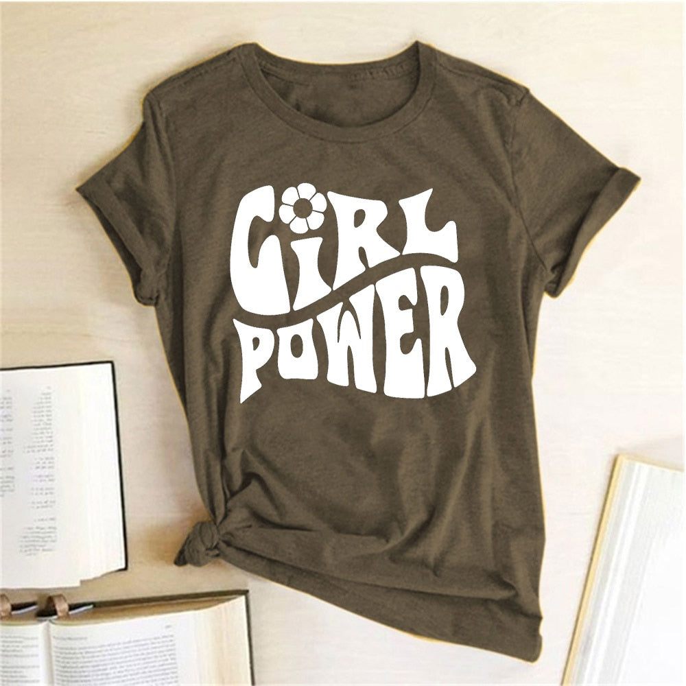 Harajuku Tees Tops Girl Power Letter Print T Shirt Women Short Sleeve Crewneck Summer Fashion Clothes Women T Shirt Ropa Mujer