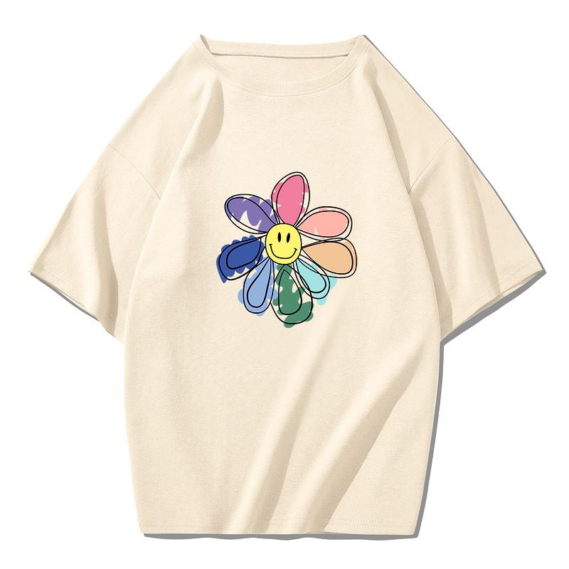 Yedinas Sunflower Print T Shirt Women Summer T-shirt Cotton Female Japanese Style Aesthetics Tops Oversized Streetwear Tee Shirt