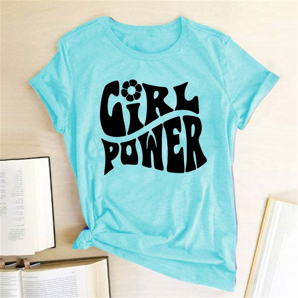 Harajuku Tees Tops Girl Power Letter Print T Shirt Women Short Sleeve Crewneck Summer Fashion Clothes Women T Shirt Ropa Mujer