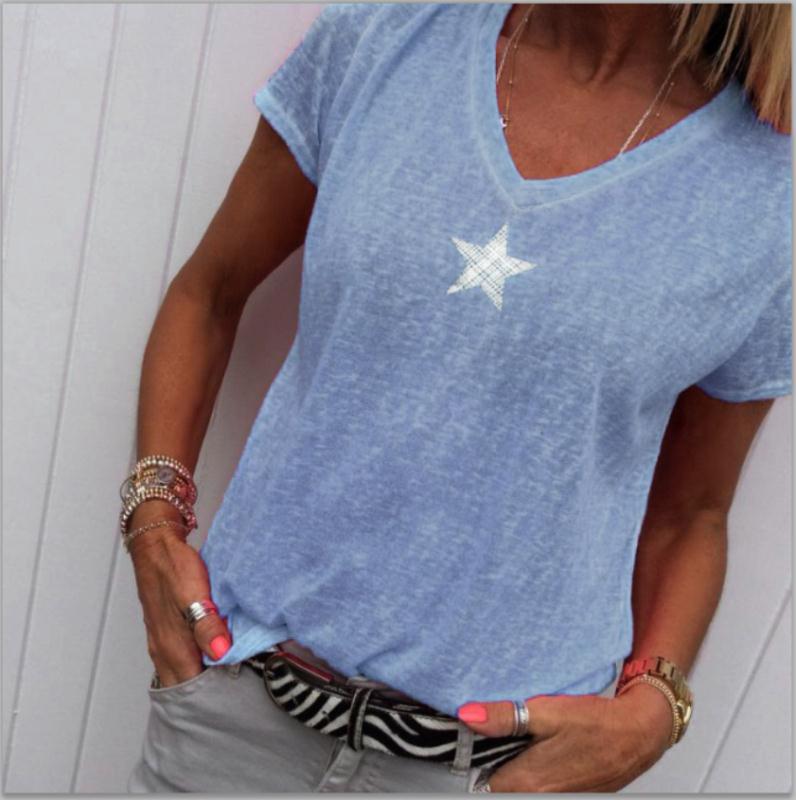 Summer T Shirt Women Casual V-Neck T-shirts Female Short Sleeve