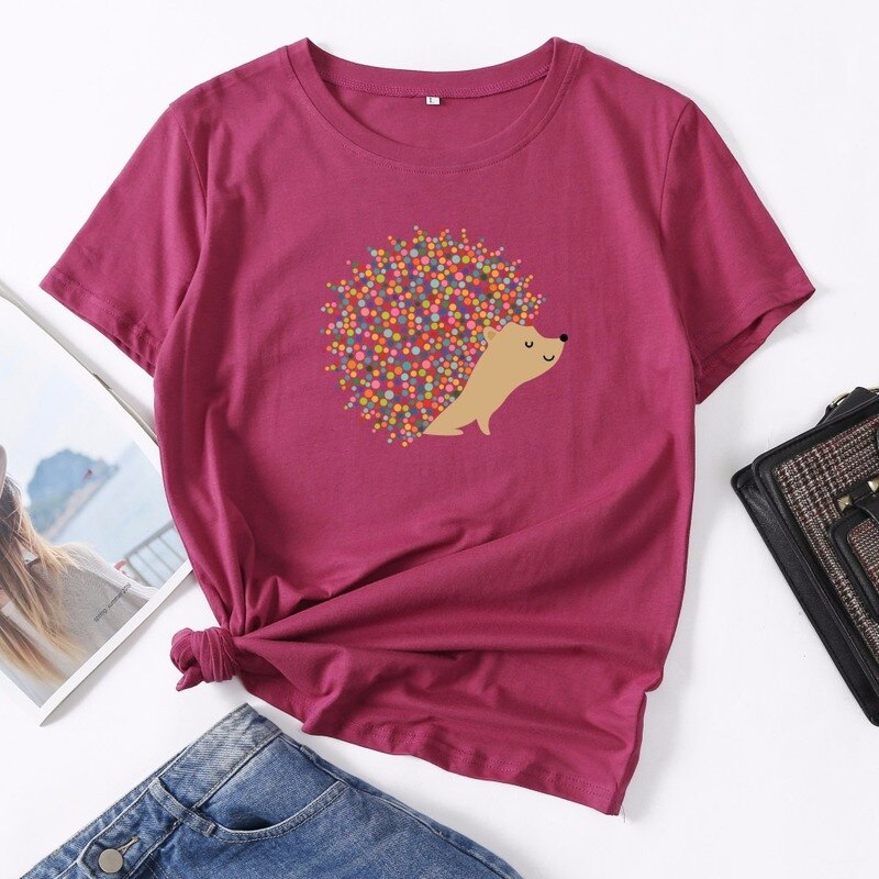 T Shirt Summer Short Sleeve Cotton Plus Size Cartoon Hedgehog