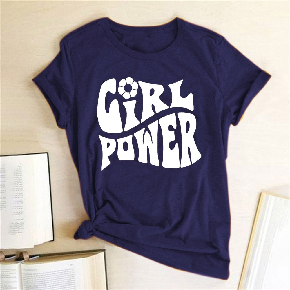 Harajuku Tees Tops Girl Power Letter Print T Shirt Women Short Sleeve Crewneck Summer Fashion Clothes Women T Shirt Ropa Mujer