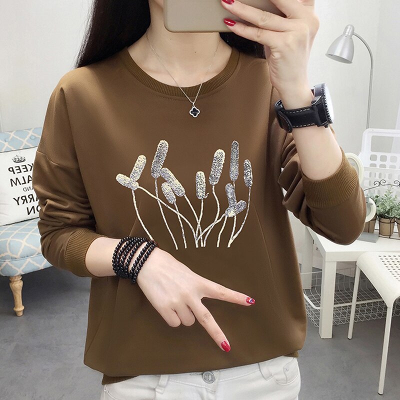 Spring Plus Size Sweatshirt Women Cartoon Character Embroidery