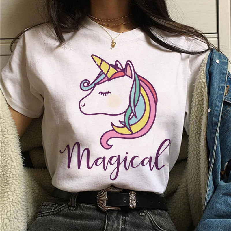 unicorn harajuku women kawaii cartoon funny ulzzang 90s streetwear tshirt korean style grunge female Casual t-shirt clothing