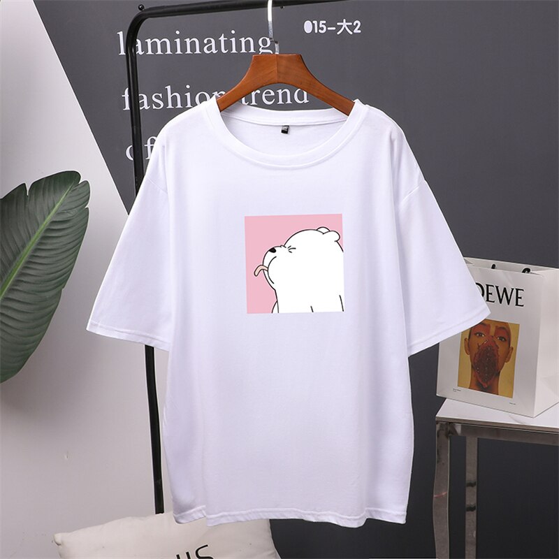 Hirsionsan Cute Bear Printed T Shirt Women New