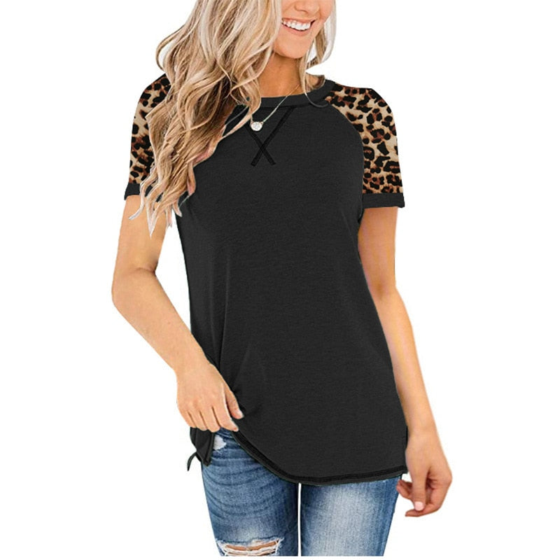 T-shirt Women Leopart O Neck Short Sleeve Tees Femme Tee