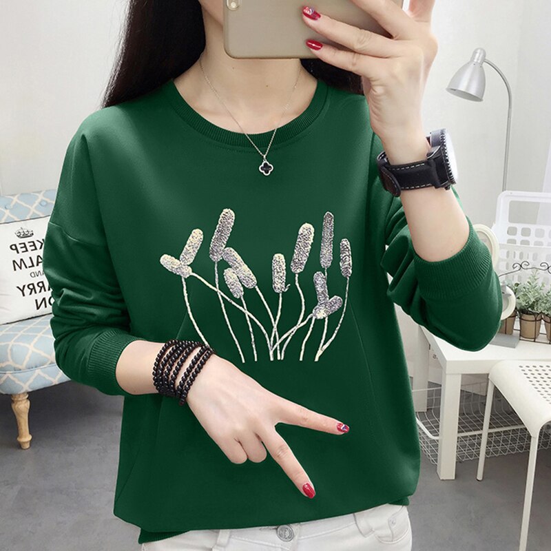 Spring Plus Size Sweatshirt Women Cartoon Character Embroidery