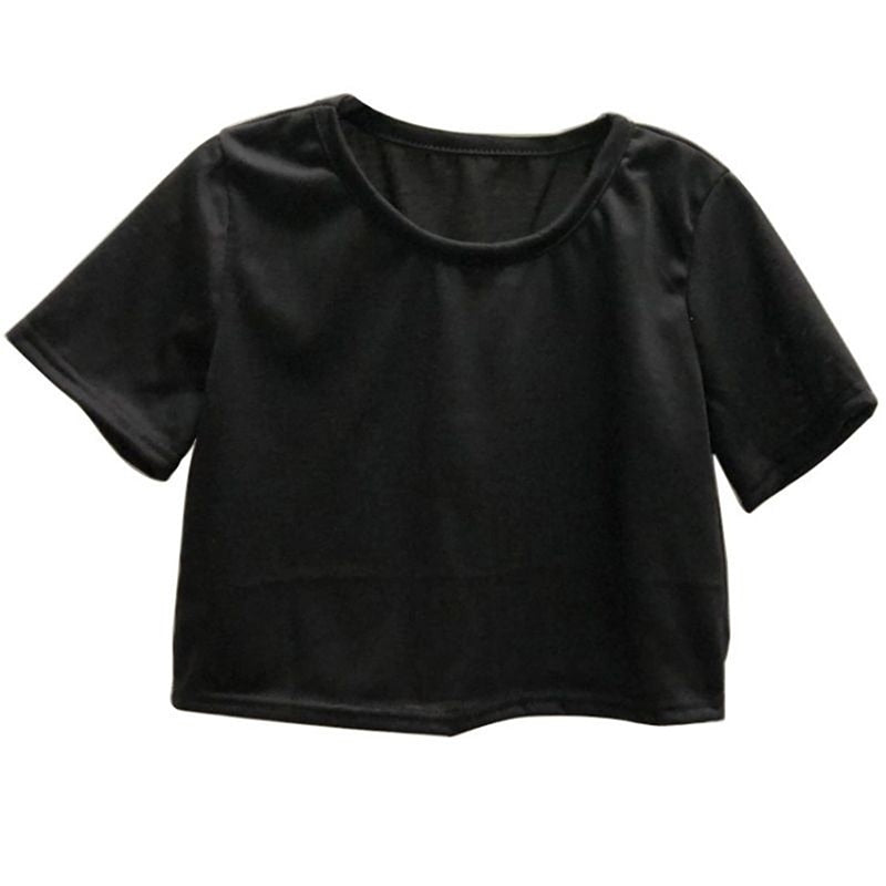 Summer Women Fashion Crop Top Shirt Solid Color O-Neck