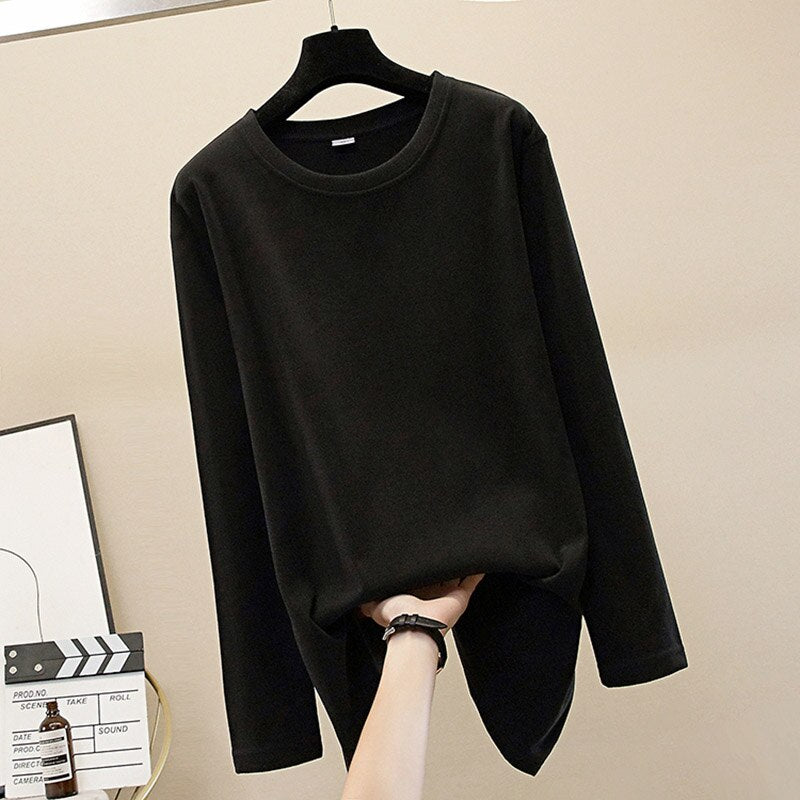 OUSLEE Cotton Long Sleeve T Shirt Women Casual Basic Women's T-shirts Solid Colors Top Female Fashion Korean Tee Shirt Plus Size