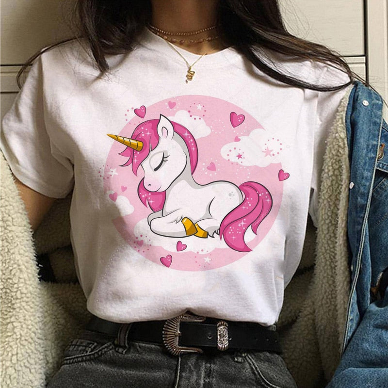 unicorn harajuku women kawaii cartoon funny ulzzang 90s streetwear tshirt korean style grunge female Casual t-shirt clothing