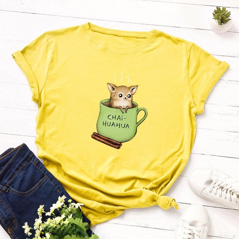 Women T-Shirt Summer Cotton Short Sleeve Cartoon Cute Dog