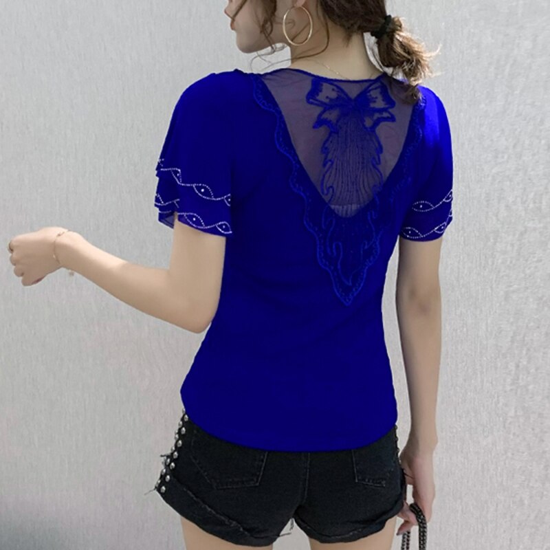 Korean Clothes T-shirt Fashion Diamonds Rose Women Tops