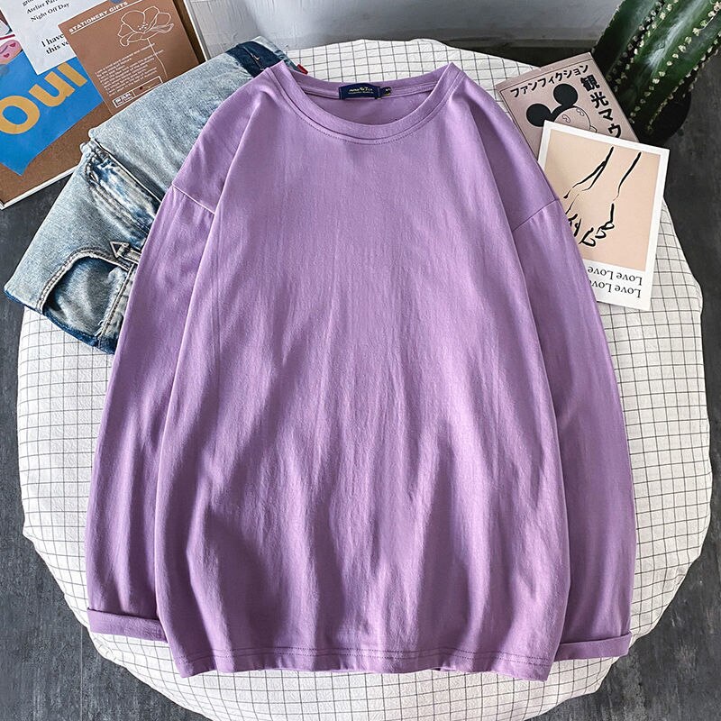 10 Solid Color Women Long Sleeve T shirts Korean Women