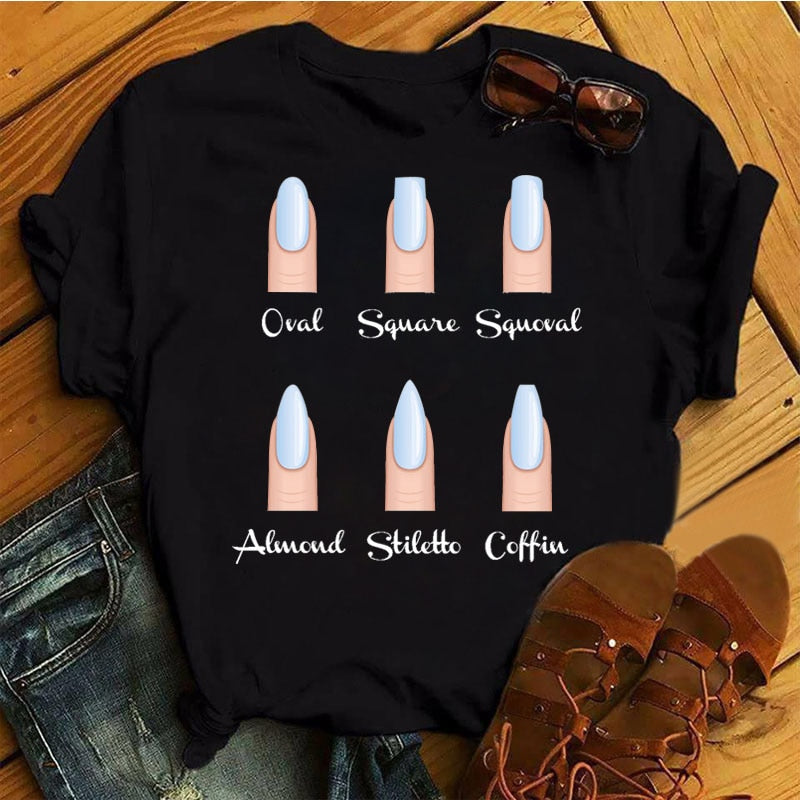 Women T Shirt Personality Nail Art Print Tshirt Fun Summer