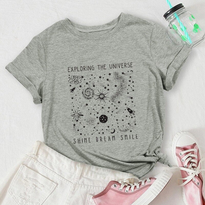 Universe Space Stars Print Short Sleeve Oversized Tshirts