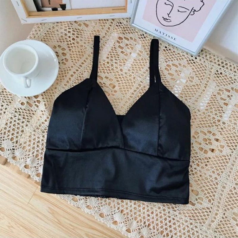 Women Wireless Bralette Crochet Top Sexy Satin Crop Tops
