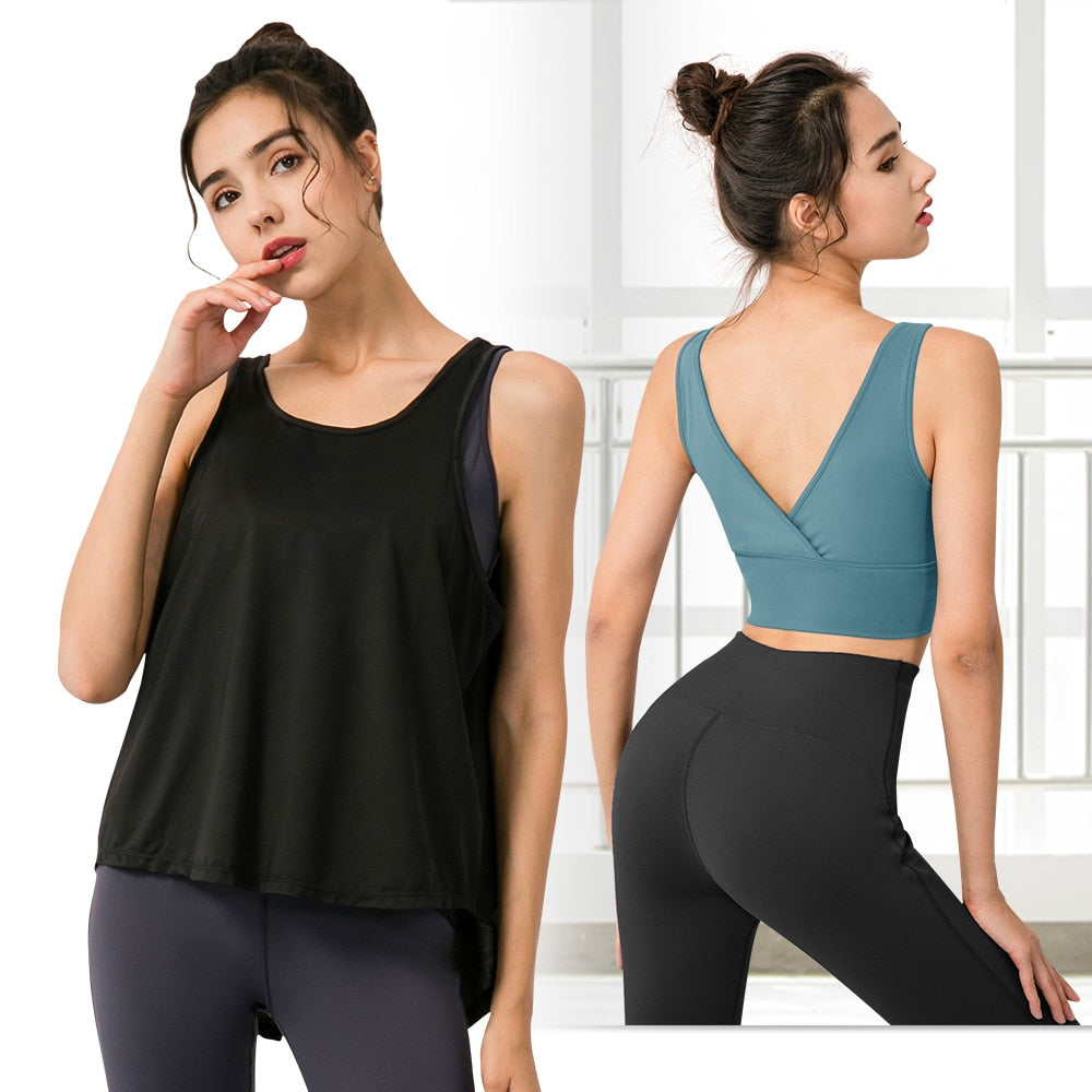 Sexy Breathable Yoga Shirts Loose Sports Fitness Sleeveless