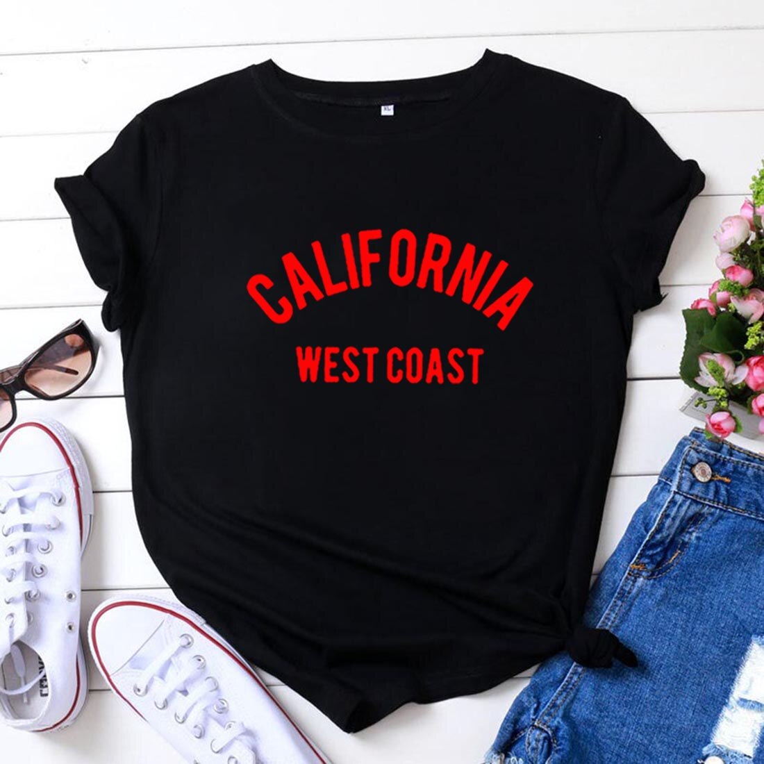 California West Coast Summer T Shirt Women Short Sleeve