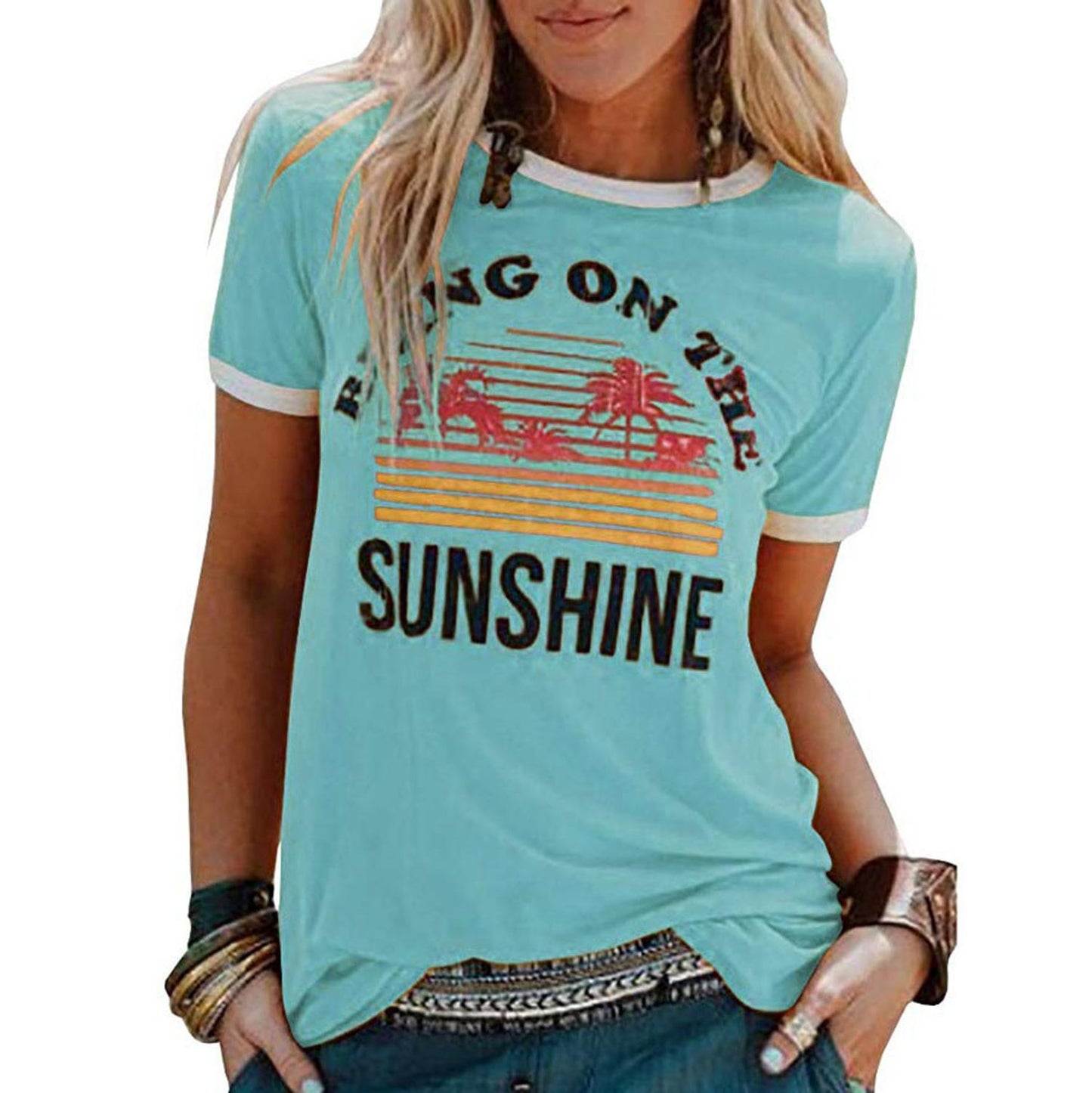 New Women's T-Shirt Bring On The Sunshine Letter Print