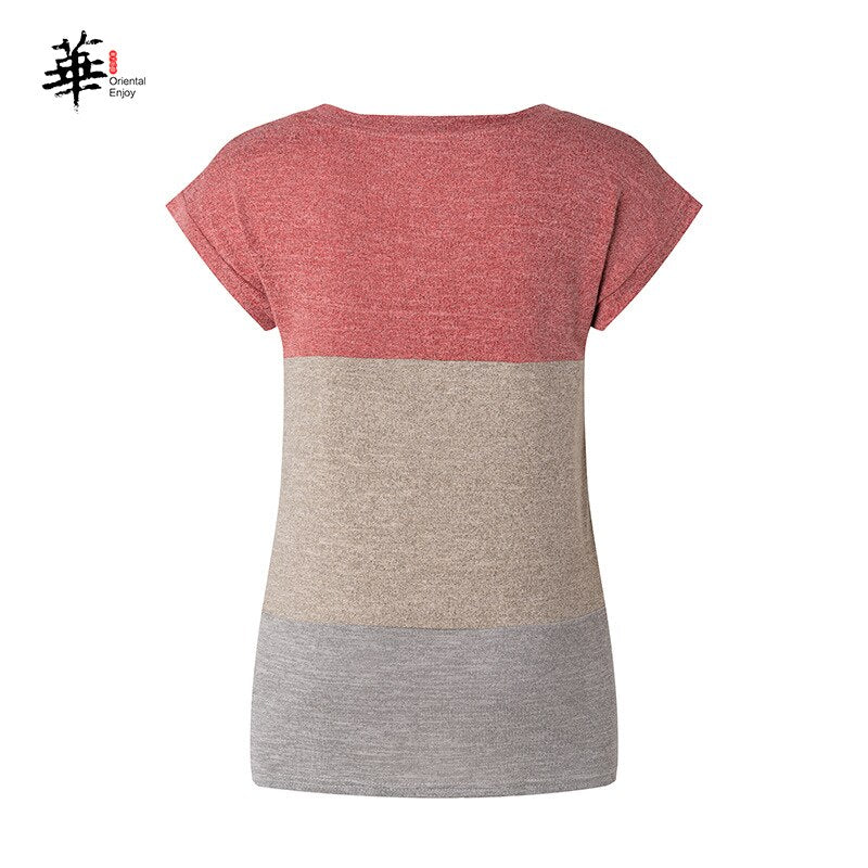 Ladies T-Shirt Women Plus Size Casual Cotton Loose O-Neck Bat Sleeve Splice Summer Tops Fashion T-Shirt