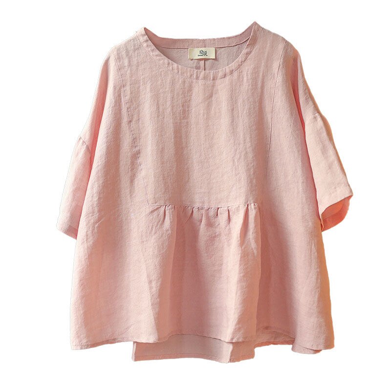 Summer New Arts Style Women Short Sleeve Loose T-shirt All-matched Casual Cotton Linen O-neck Tee Shirt Femme Tops M171