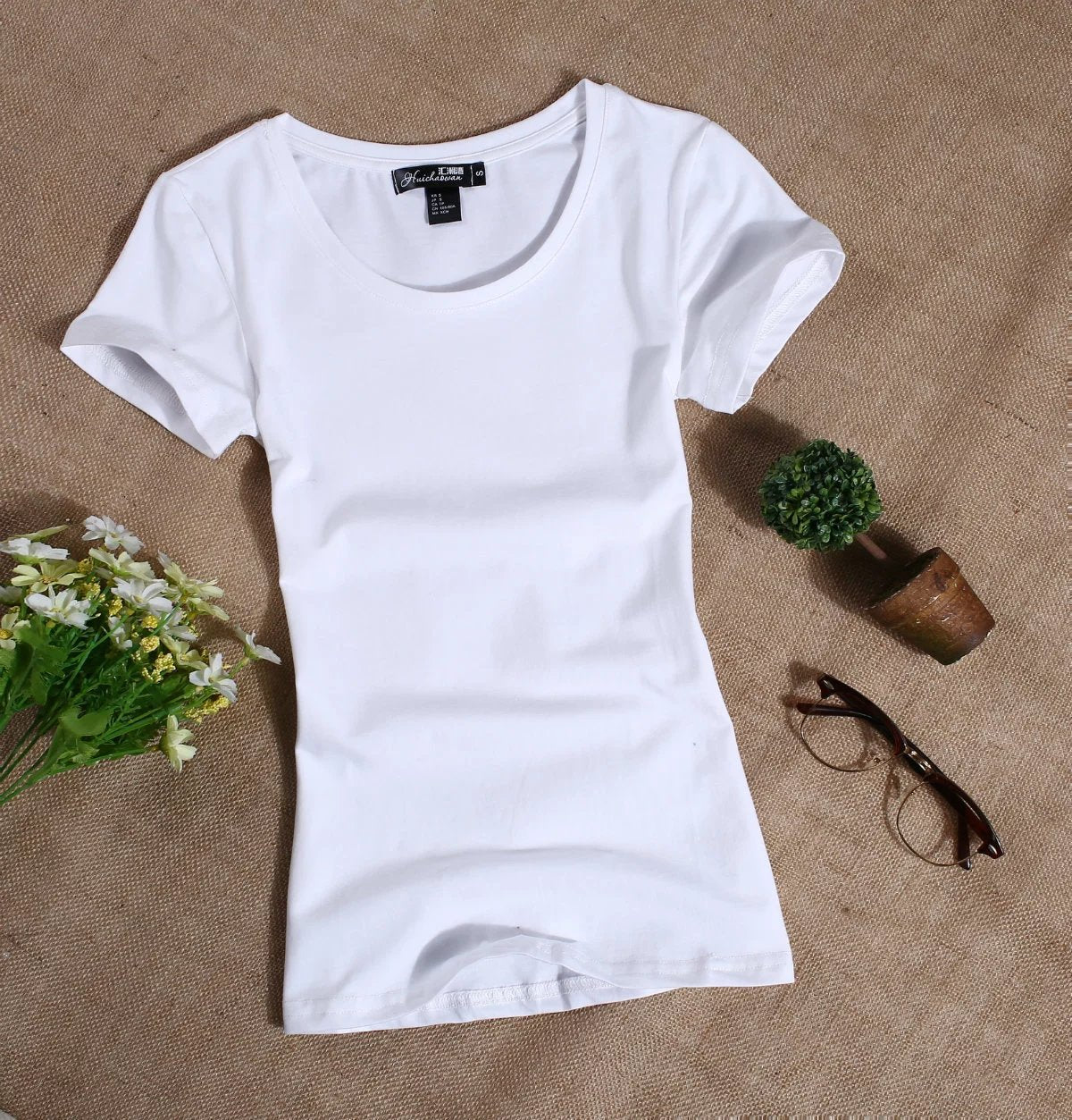 Women's T Shirt Women Short Sleeved Slim Solid Color Simple