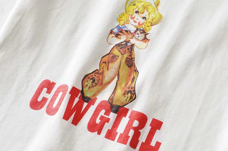 Women Cowgirl Print Crop Tee Short Sleeve Crop T-shirt