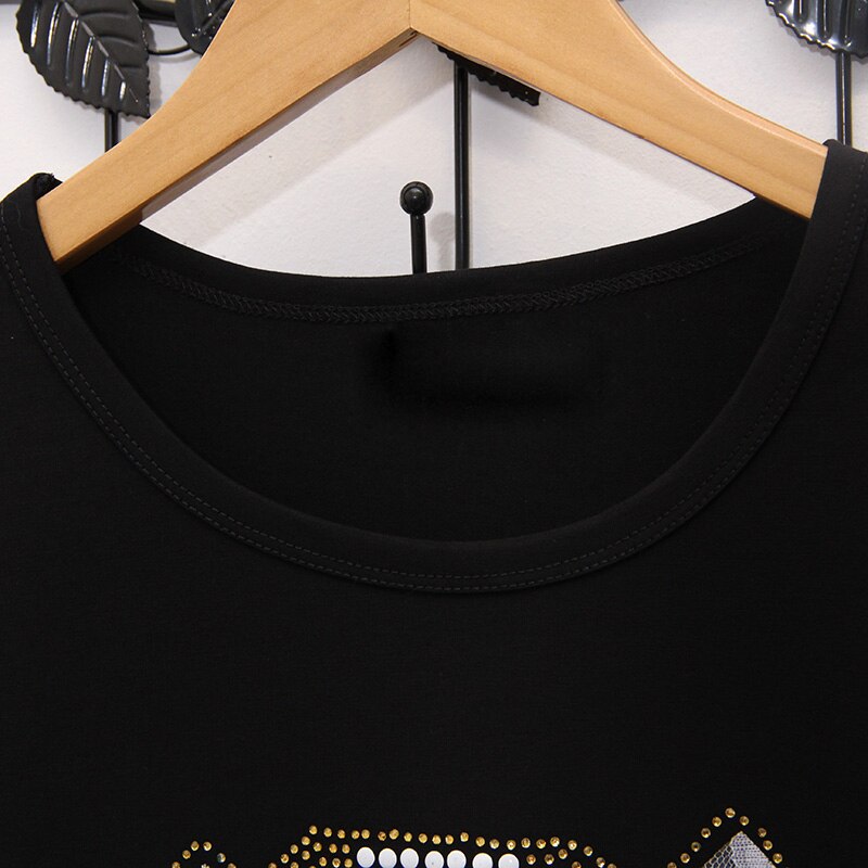 Black with rhinestones short-sleeved T-shirt street casual