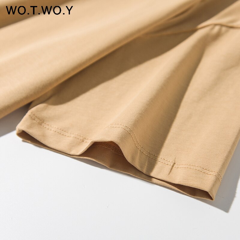 WOTWOY Summer Loose Basic Tee Shirt Women Knitted Cotton Solid T-Shirt Women O-Neck Casual Korean Tops Female Harajuku 2020 New